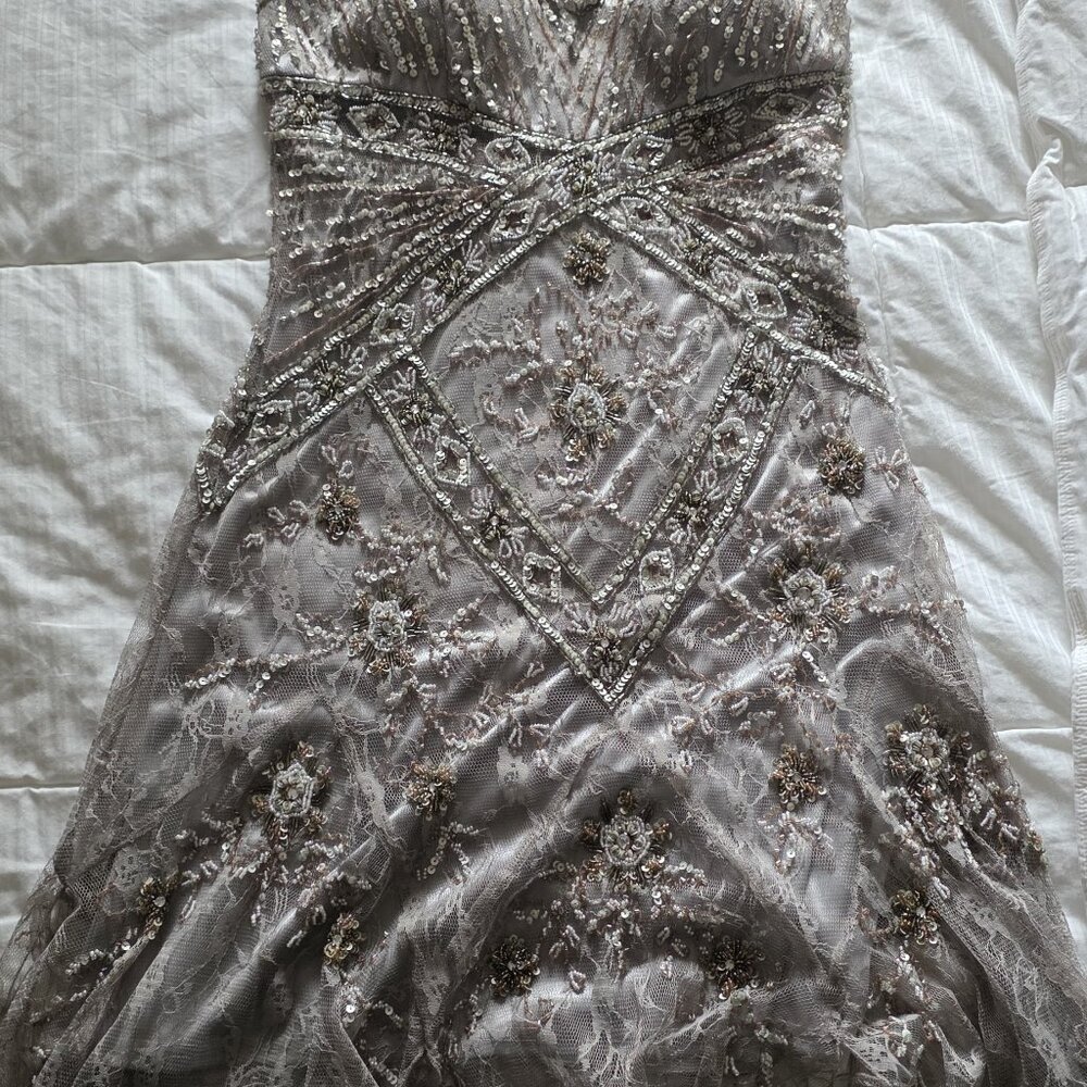Stunning Vintage Sue Wong Silver Beaded Cocktail Dress